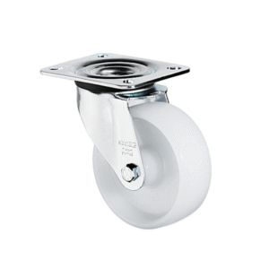 Fixed plate castor 80 mm, white nylon, load capacity 50 kg